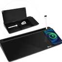 Varhomax Glass Desk Whiteboard Black with Wireless Charger, Desktop Dry Erase White Board with Storage,to Do List Memo Notepad for Home and Office (Wireless Charger-black)