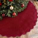 Burgundy Christmas Tree Skirt 48 Inches Neutral Velvet Christmas Tree Skirts Modern Scalloped Edge Xmas Decorations Minimalist Mat for Home Indoor Outdoor Holiday Party Decor