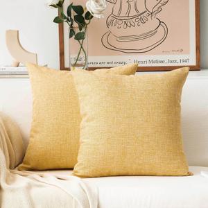Home Brilliant Yellow Fall Pillow Covers Large Linen Euro Shams Decorative Pillow Cover for Couch Bench Sofa Outdoor Indoor Chair Summer Decor, 24x24 inches(60x60cm), 2 Pack, Yellow