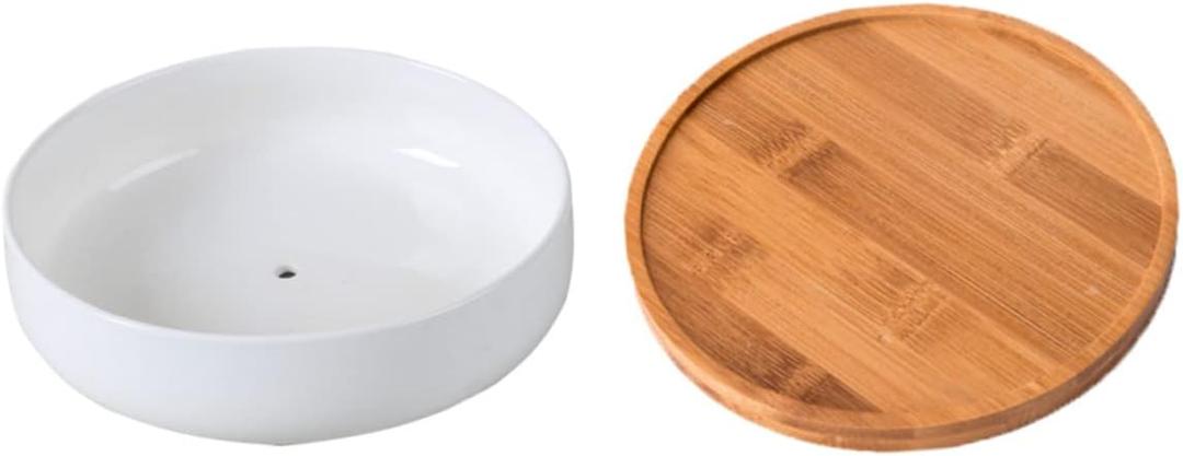 Sosoport Bamboo Tray for Ceramic Plant Pot Flower Pot Tray Heavy Duty Saucer Protects Tabletop for Garden Decor Home Office