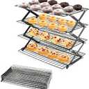 4-Tier Collapsible Cooling Rack with Adjustable 3 Setting, Wire Cooling Roasting Cooking Baking Drying Rack for Cookies Bread Turkey, Candy, Fruit, Snacks