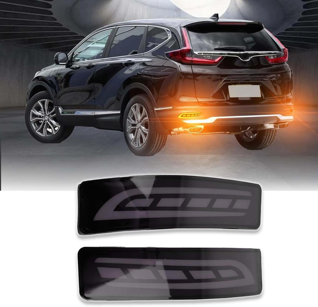Smoked LED Rear Bumper Reflectors Fog Brake Tail Light Turn Signal Lamps Kit for Honda CRV CR-V 2020 2021 2022 EX EX-L Touring Accessories Plug and play