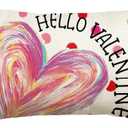 AVOIN colorlife Hello Valentine's Day Pink Heart Throw Pillow Cover, 12 x 20 Inch Polka Dots Love Anniversary Wedding Cushion Case Decoration for Sofa Couch