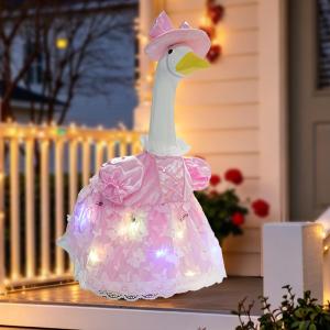 Porch Goose Spring Outfits - 23 Inch Glowing Pink Butterfly Accessories for Concrete Goose Statue - Fairy Garden Outfit That Shines at Night - Spring Porch Goose Clothes for Patio Garden Decoration