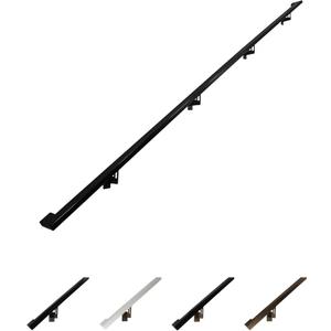 Modern Aluminum Handrail Grab Bar Kit, Adjustable Steel Brackets Included, Returns to Wall, Powder Coated Finish (Black, 12 Foot Handrail Set)