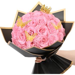 Waipfaru Glitter Roses Bouquet, DIY Fake Flowers Bouquet, Birthday Gifts for Women Mom, 36 Pcs Pink Rose for Grandma Wife Girlfriend Valentines, Mothers Day, Anniversary, Graduation