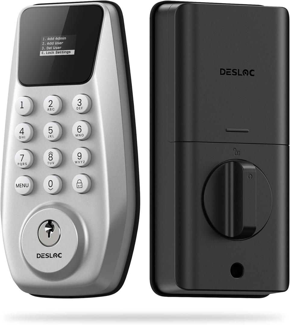 DESLOC C100 Keyless Entry Door Lock with Visual Display, 100 Customizable User Codes and 4 One-Pass code, door locks for front door with 2 Keys,12 Months Battery, IP54, BHMA Grade 3, Auto Lock, Silver