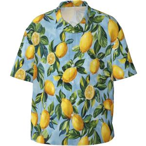 Men's Hawaiian Beach Shirt, Short Sleeve Shirts for Men, Quick-Dry Button Up Shirt (Mediterranean Lemon, XL)