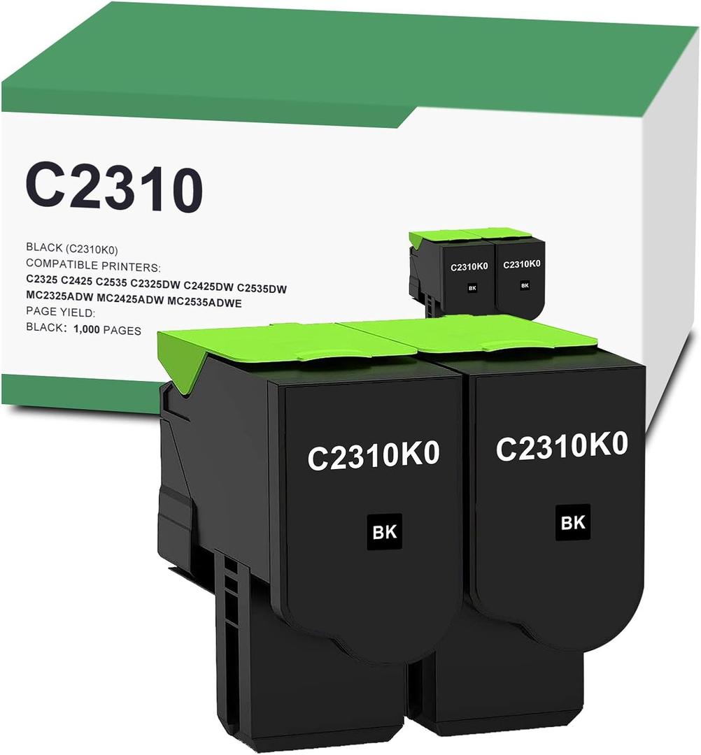 C2325 C2310 Black Toner Cartridge Compatible for Lexmark C2310K0 for C2325 C2425 C2535 C2325dw C2425dw C2535dw MC2325adw MC2425adw MC2535adwe MC2640adwe Printer, 2 Pack