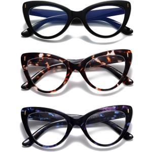 Viseng Womens Oversized Cateye Reading Glasses Blue Light Computer Glasses Stylish Reader (+2.0) (A2-3 Pack Mix Color)