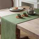 ZeeMart Burlap Style Farmhouse Table Runners 90 Inches Long, Green Rustic Woven Dining Table Runner for Everyday Use, 14x90 Inches, Grass Green