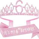 Canitor Birthday Decorations for Girls - Crown Tiara Sash Set and Headband Gift