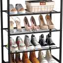 Yusong Shoe Rack Organizer, 5 Tier Industrial Shoe Storage Shelf, Narrow Sturdy Metal Shoe Shelves for Closet Entryway, Rustic Brown