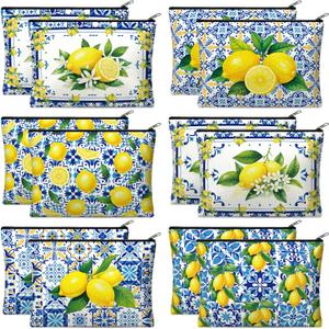 Reginary 12 Pieces Italian Lemons Makeup Bags Amalfi Coast Cosmetics Bag Italy Travel Souvenir Lemon Purse Italian Gifts for Women Wedding Bridal Shower