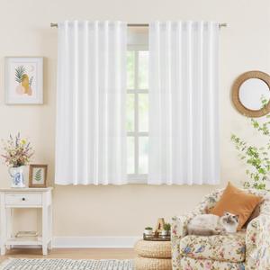 NICETOWN Non-See-Through White Sheer Curtains 48 inches Long 2 Panels, Rod Pocket & Back Tab Privacy Window Treatments Light Filtering Drapes for Bedroom, 2 Panels, W52 x L48