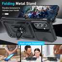 Janmitta Compatible with Samsung Galaxy A17 5G Case Built in Slide Camera Lens Cover+Screen Protector+Finger Ring Holder Kickstand,Heavy Duty Shockproof Full Body Phone Cover,Black