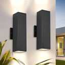 Outdoor Light Fixture,Black Outdoor Porch Light,14 in Up and Down Modern Exterior Wall Light for for Front Door,Patio,Garage Include 4 * 7W Warm White Led Bulbs,Waterproof,Aluminum,2Packs