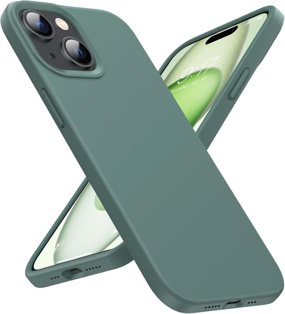 for iPhone 15 Case Liquid Silicone Slim Shockproof Protective Cover 6.1 Inch Anti-Scratch Drop Protection,Forest Green