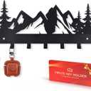Metal Wall Key Holder with 7 Hooks - Black Organizer Rack Hanger, Wall Mount for Living Room Decor - Housewarming New Home Gifts (12" x 4.7" x 0.6") (Mountain)