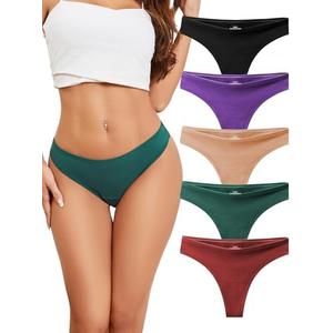 Voenxe Women Cotton Thongs Underwear, Breathable Soft Panties, Ladies Workout Undies Comfortable, Athletic Tangas Stretch, 5 Pack, XXL