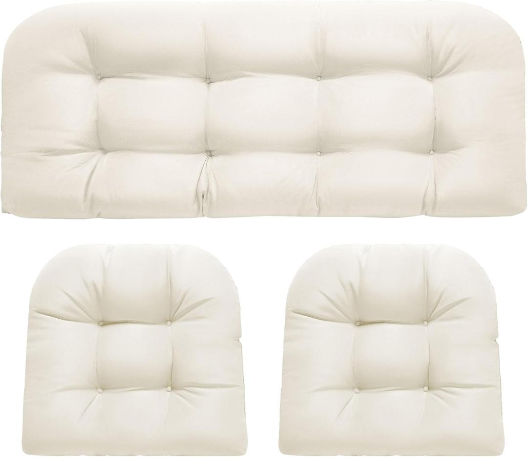 DANGHOOGY Wicker Chair Cushions, Waterproof Outdoor Loveseat Cushions for Patio Furniture, 3 Pieces Wicker Furniture Cushions, 1 Loveseat and 2 U-Shaped Cushions, Cream