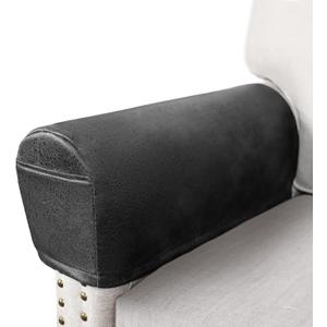 Leather Look Couch Arm Covers Set of 2 Armrest Covers for Sofa Chair Arm Protectors Stretch Armchair Slipcovers with Pockets Washable Spandex Fabric (Large, Dark Grey)