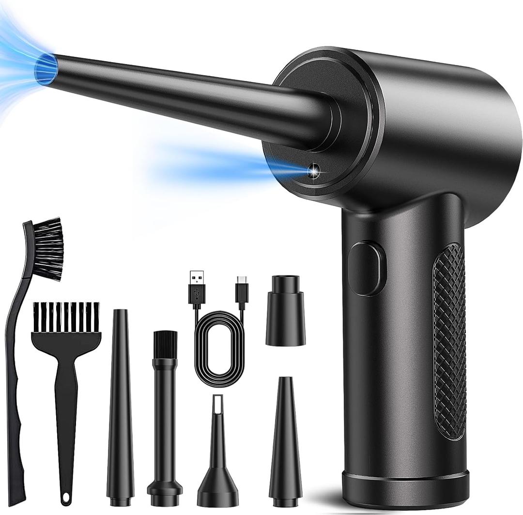 Compressed Air Duster, 3 Gear to 51000RPM Cordless Electric Air Duster, 6000mAh Rechargeable Air Blower with LED Light for Laptop Computer Camera Keyboard Cleaning Dust Hair Replace Compressed Air Can (Black)