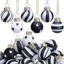 Deloky 24 Pcs Mini Christmas Black White Glass Balls Ornaments, 1" Glitter Christmas Stripe Dots Swirl Hanging Balls, Glass Miniature Black and White Ball Tree Decoration for Xmas Party Home Decor