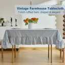 Blue Gingham Tablecloth, 100% Washed Cotton, Classic Vintage Decorative Table Cover, Buffalo Plaid Checkered Ruffled Table Cloth for Kitchen Dining Room Party (Rectangle, 70 x 52 in)