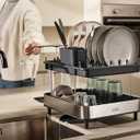 Joseph Joseph Dish Drying Rack with Wine Glass Holder - Space-Saving 2-Tier Design with Fast Draining System, Stainless Steel