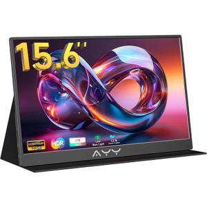 AYY Portable Monitor 15.6inch 1080P FHD USB-C, HDMI Computer Display HDR IPS Gaming Monitor w/Premium Smart Cover & Screen Protector, Speakers, for Laptop PC MAC Phone PS5 Xbox Switch, Black