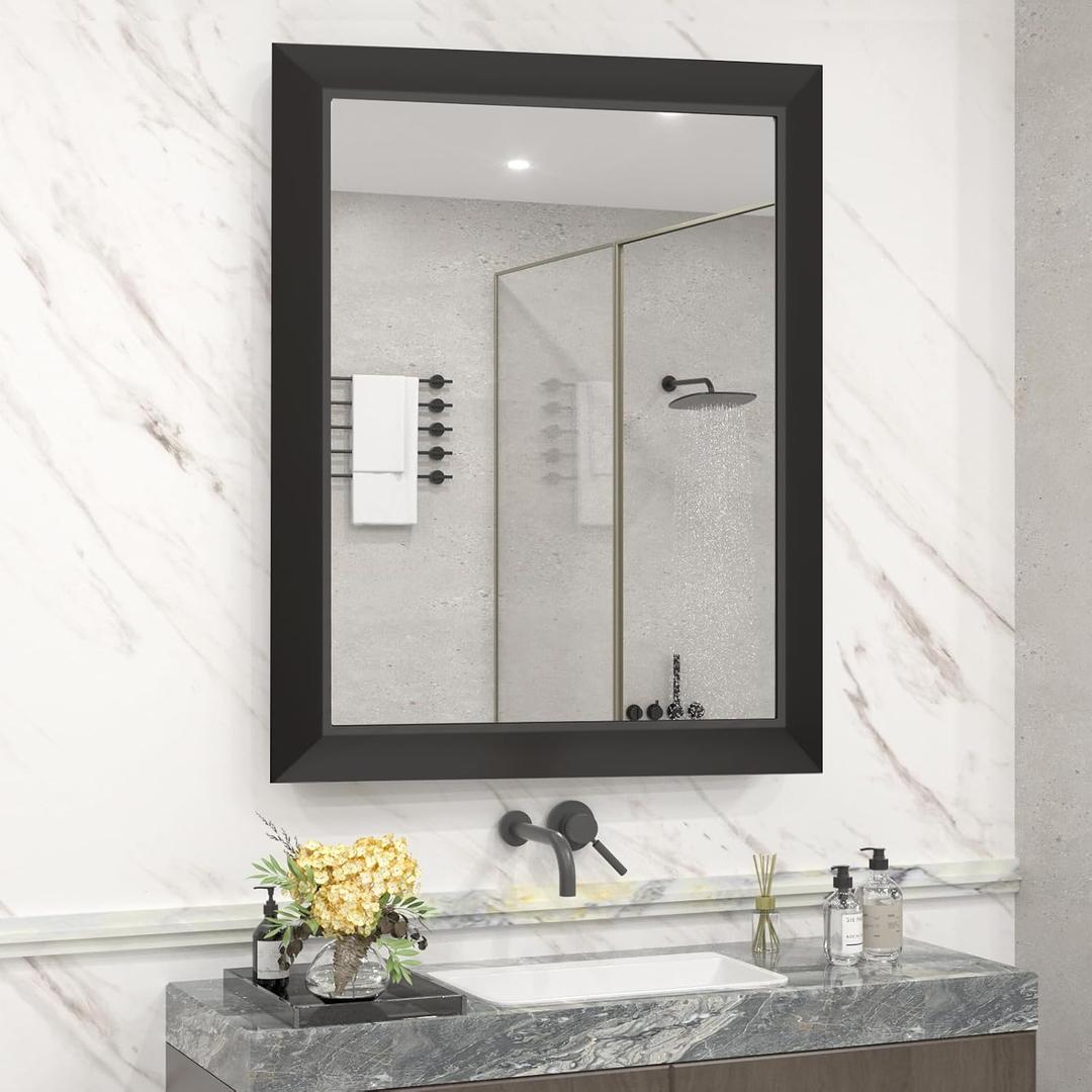 SMIROR Matte Black Bathroom Mirror for Over Sink 20x 24 inch, Metal Thick Frame Rectangle Vanity Mirror for Wall, Anti-Rust, Horizontally or Vertically Mounted