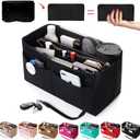 Purse Organizer Insert, Felt Tote Organizer Insert With Metal Zipper, Handbag Organizer For Speedy, Neverfull, Tote, Handbag, 7 Colors 5 Sizes (Large, Black)