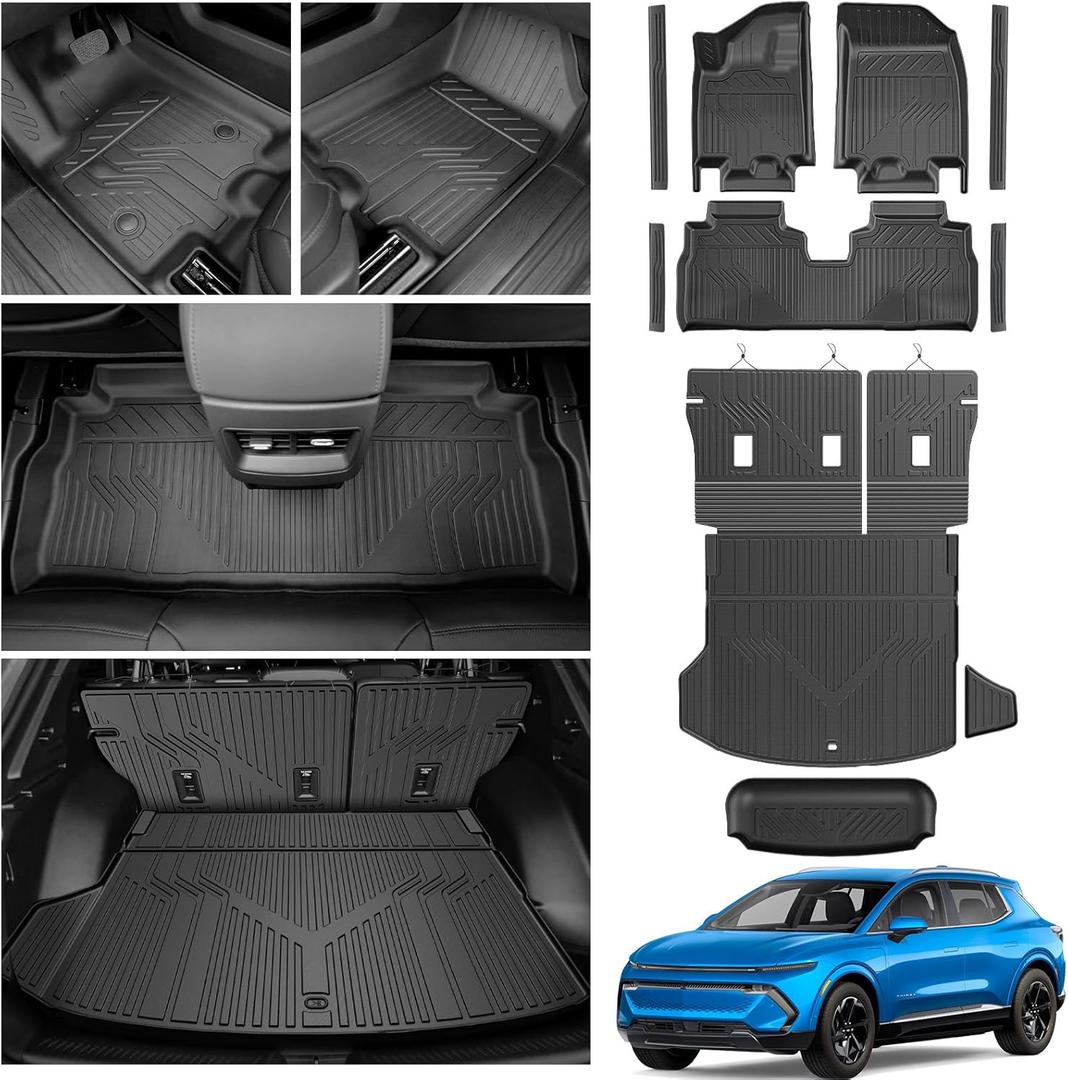 Floor Mats for 2026 2025 2024 Chevy Equinox EV (Non Fuel) Trunk Mat with Backrest Mat and Storage Mats, Door Sill Protectors, All Weather Cargo Liner Back Seat Cover for Equinox EV Accessories