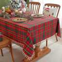 Laolitou Christams Gingham Tablecloth Rectangle Washable Buffalo Plaid Xmas Table Cloth with Tassel Cotton Linen Checkered Table Cover for Dining Room, Red, Rectangle, 55''x120'', 10-12 Seats
