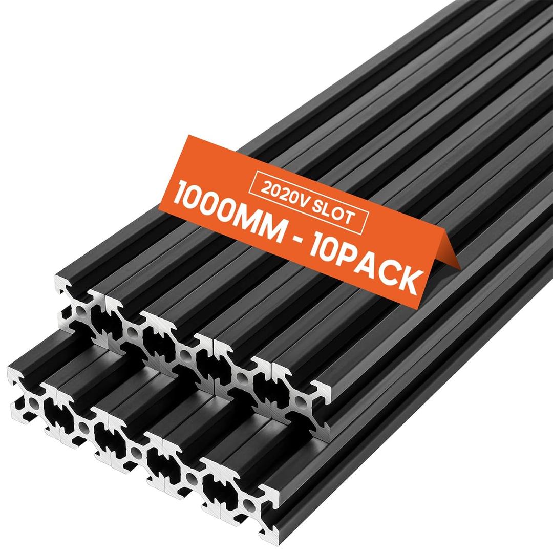 1000mm 10Pcs Aluminum Extrusion European Standard 2020 V Slot Anodized Linear Rail for 3D Printer Parts and CNC DIY Black