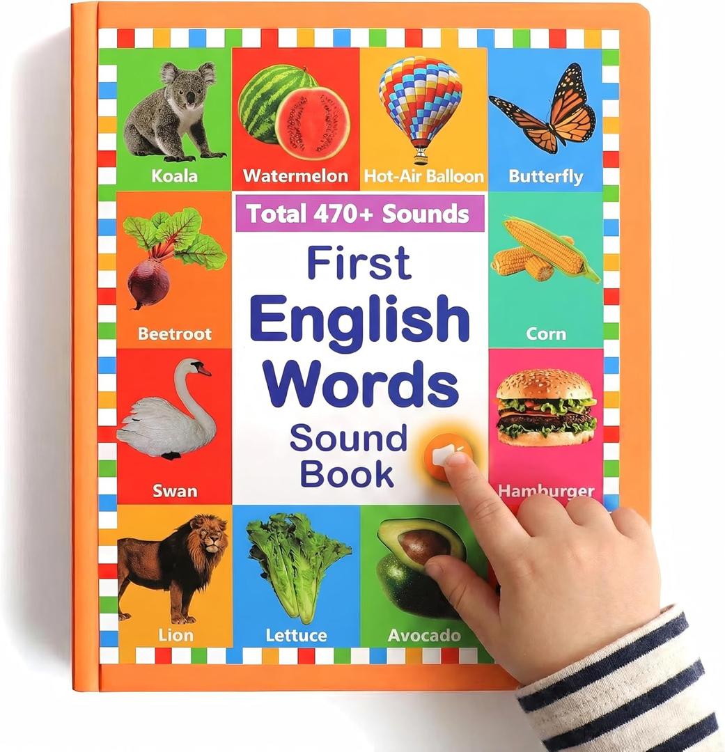 My First English Words Sound Book for Kids Ages 3-6, Interactive Toddler Books with 470+ Words & 21 Themes, Electronic Educational Toys for Boys & Girls, Speech Therapy Activities