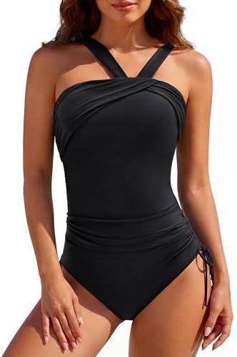 BMJL One Piece Swimsuit Women with Adjustable Straps Tummy Control Swimsuits Modest Full Coverage Bathing Suit for Vacation, Size M, Back