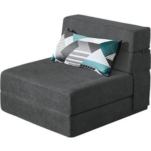 ANONER Fold Out Chair Bed Memory Foam with Pillow Futon Couch Folding Sleeper Chairs, Convertible Chair Bed Dark Gray, Single Size