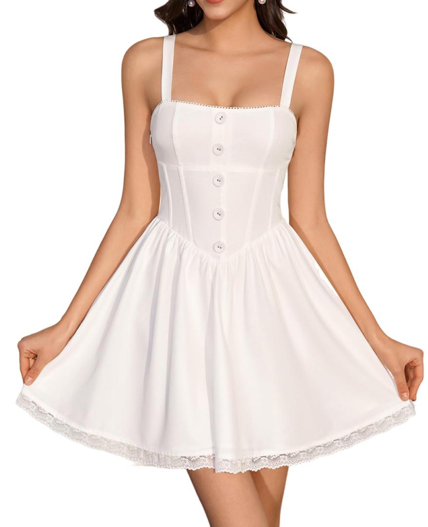 JKMNAO Homecoming Party Graduation Short Dress Floral Corset for Women (White, S)