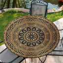 Round Fitted Tablecloth with Elastic Edge, 36"-60" Waterproof Stain Resistant Table Cover for Indoor, Outdoor, Picnic, Dining, Camping, Party, Holiday, 52inch, Golden Mandala