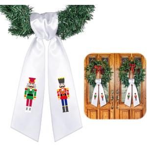 2 Pcs Christmas Wreath Sash White Satin Nutcracker Sash Holiday and Christmas Decor for Front Door Yard Doorway Indoor Outdoor Party Decoration, 56" L x 4.5" W
