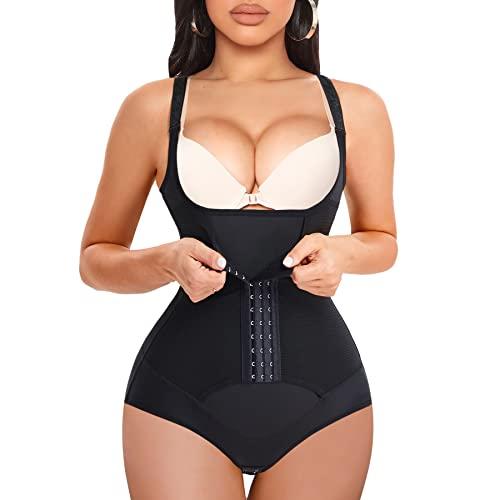 REYEOGO Waist Trainer for Women Shapewear Bodysuits Firm Body Shaper Butt Tummy Control Faja Colombiana Open Bust Corset (Large, Black)