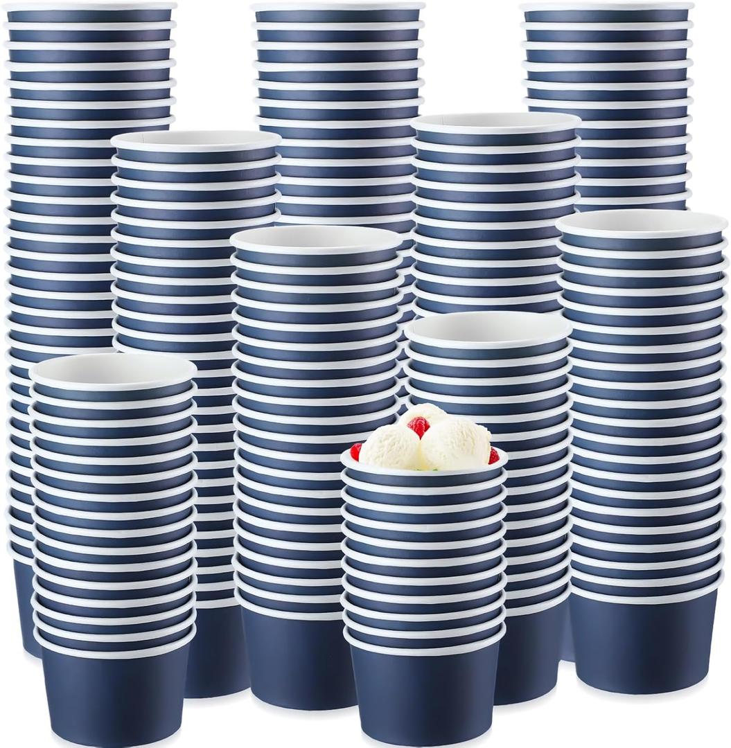 Paper Ice Cream Bowls Disposable Dessert Cups Yogurt Sundae Containers Disposable Yogurt Dessert Bowls for Food, Party Supply, Soup, Ice Cream, Blue(5 oz)