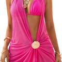 WDIRARA Women's 3 Piece Swimsuits Halter Triangle String Bikini Set with Beach Dress (Pink, XL)