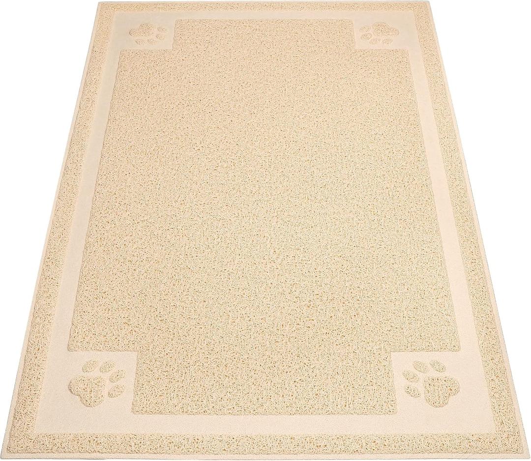 UPSKY Large Cat Litter Mat Trapper 35"x23" Traps Litters from Box and Paws Scatter Control for Folding Trapping Mat Soft for Floor on Sensitive Kitty Paws Easy to Clean (Beige)
