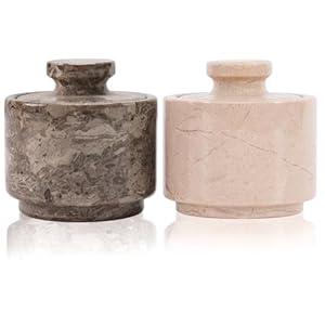 Marble Salt Cellar 3" Oceanic and Verona Celtic Salt and Spices Bowl for Kitchen & Home Storage Décor, Sea Salt Holder with Lid Storage Container