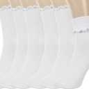 BomKinta Ruffle Socks Women - Turn-Cuff Frilly Sock - Lightweight Cotton Sock - Athletic Crew Socks Gifts (White)