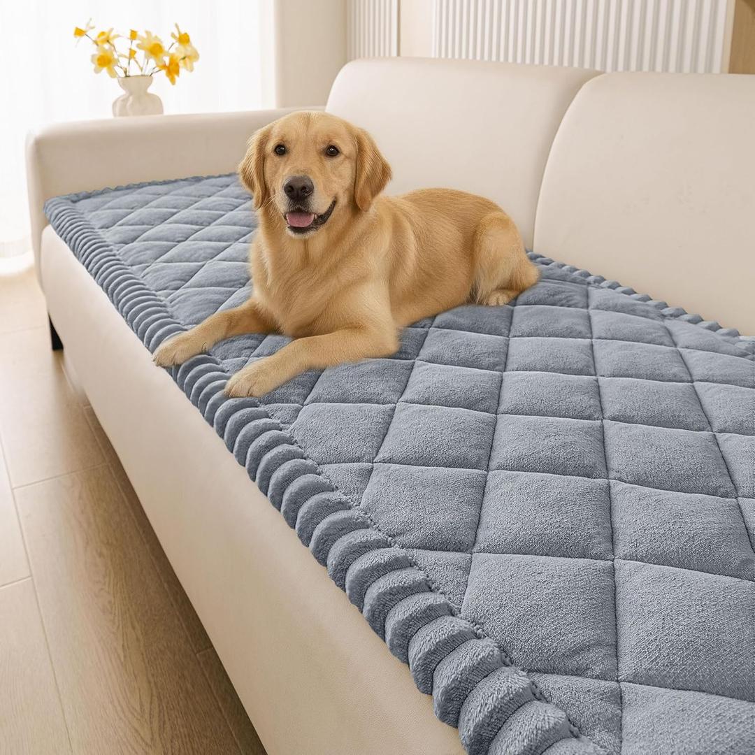 Smiry Fuzzy Couch Cover for Dogs, Non Slip Washable Pet Sofa Cover, Scratch Proof Hair Resistant Plush Sofa Slipcover, Pet Friendly Couch Cushion Protector for Cat, Grey, 27.6" x 82.7"