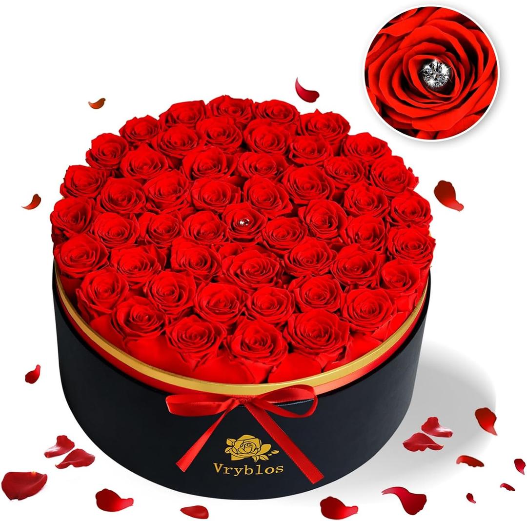50 Forever Red Roses in a Box Preserved Flowers 100% Real Immortal Rose for Delivery Graduation Birthday Home Decor Flower Eternal Rosas for Her Women Mom Wife Girlfriend